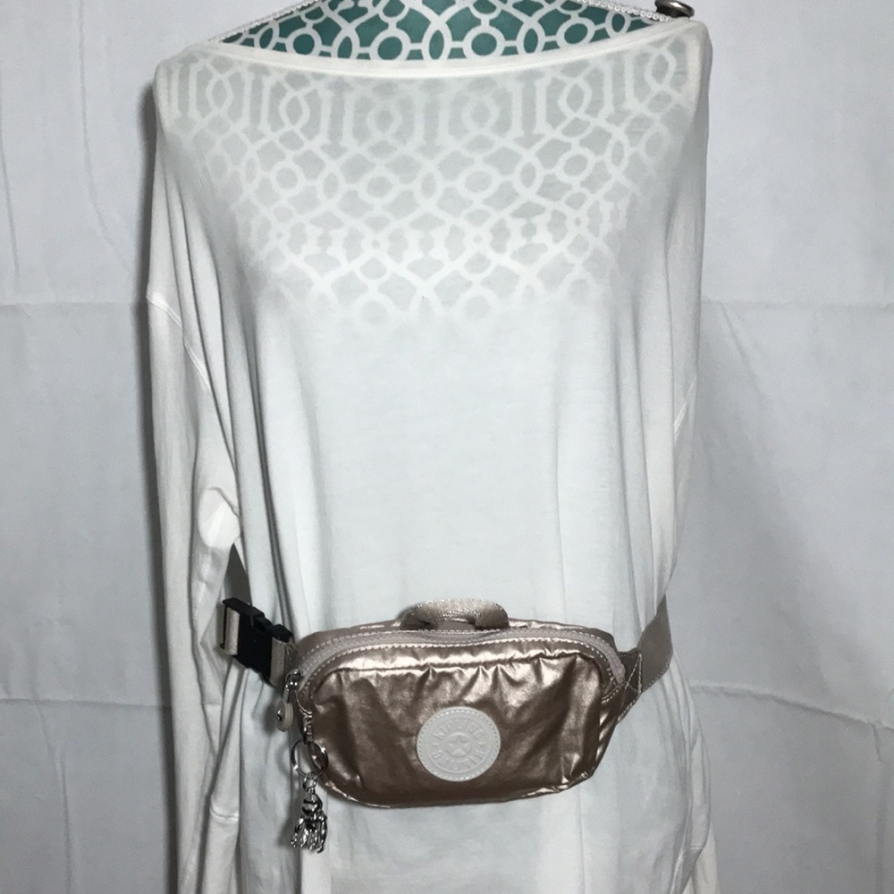 Kipling Waist Fanny Pack Bag Alys Champagne Gold Color Waist Bag & Charm